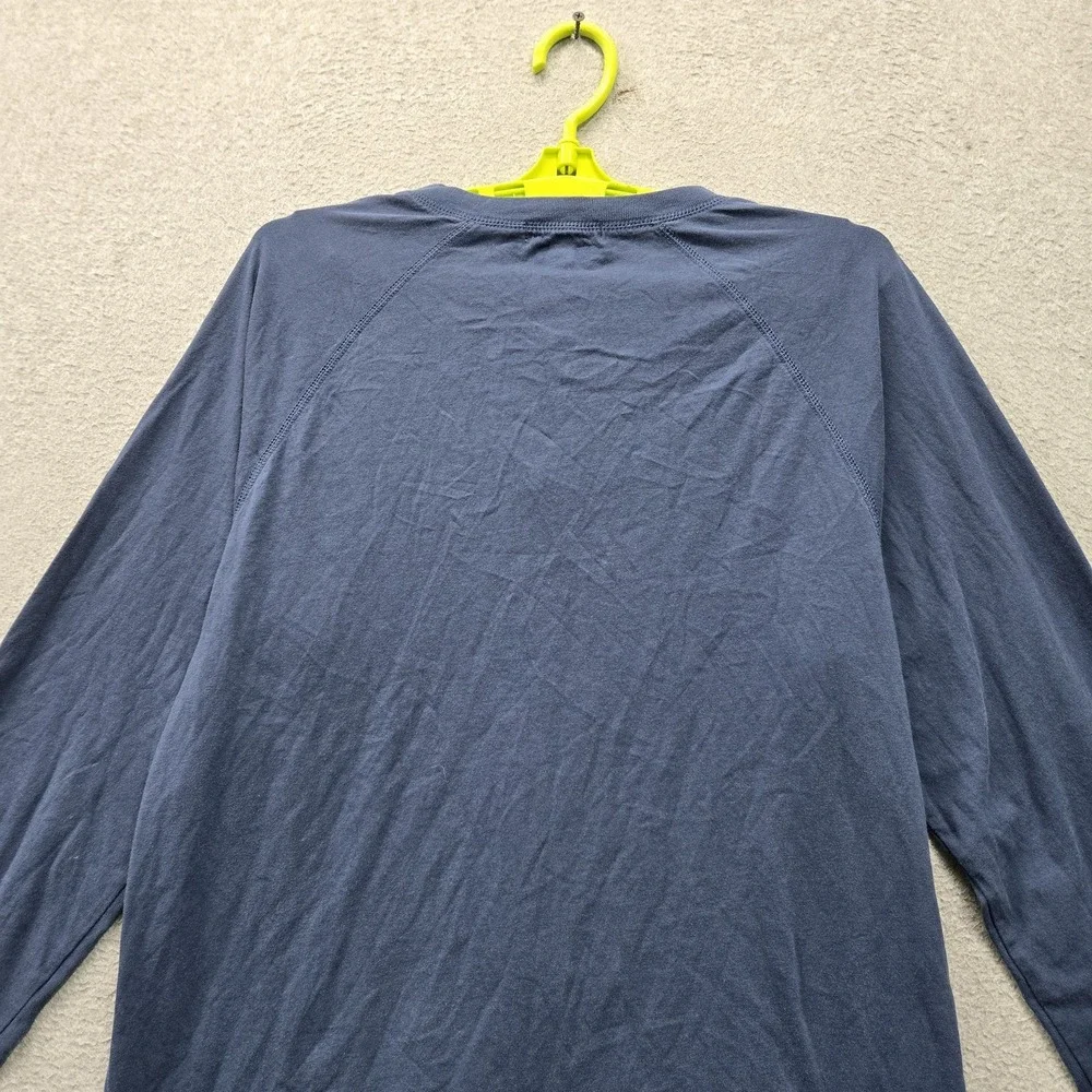 True Religion Men Shirt M/M Blue Henley Button Logo Long Sleeve